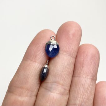 Alternative view of Natural Blue Sapphire Faceted Snow Pea Sterling Silver Plated Copper - Pendants Charms (September)