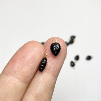 Alternative view of Black Onyx Carved Leaves 22kt Gold Vermeille - Pendants Charms