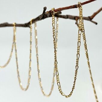 Solid 14kt Gold Flat Figaro Long Short Curb Chain By the Inch