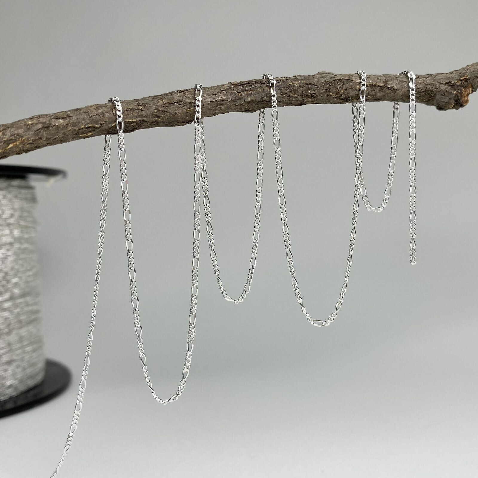 Small Flat Figaro Chain By the Meter Sterling Silver .925