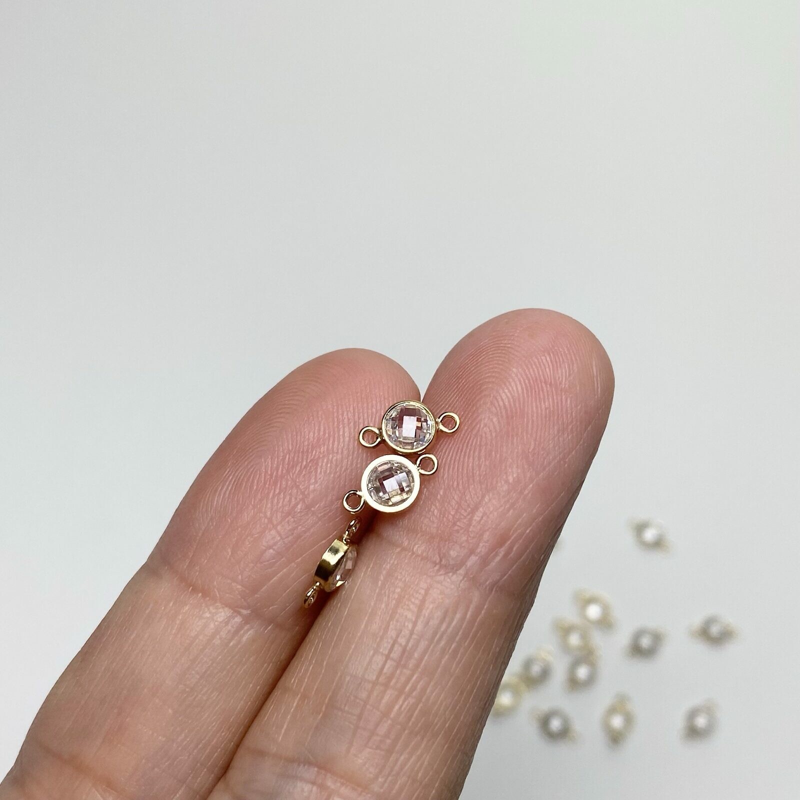 4mm Crystal Clear Round Bezel Set CZ Crystal 14kt Gold Filled Birthstones - Connectors Pendants Charms (April) - Image 2