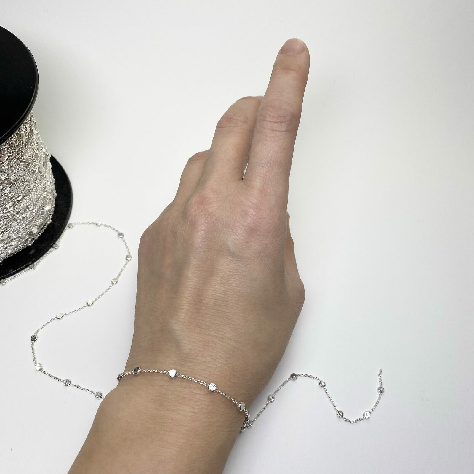 3.20mm Satellite Flat Bead Cable Chain By the Meter Sterling Silver .925 - Image 2