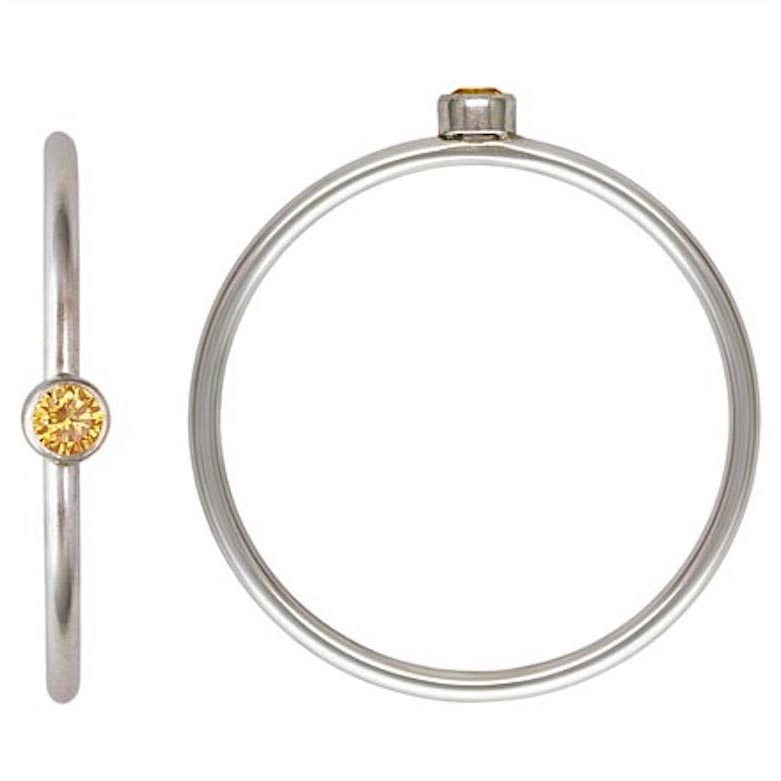 Tiny 2mm Golden Citrine Round Bezel Set CZ Crystal Stacking Ring Sterling Silver .925 Birthstones (November) Size 6 - Image 4