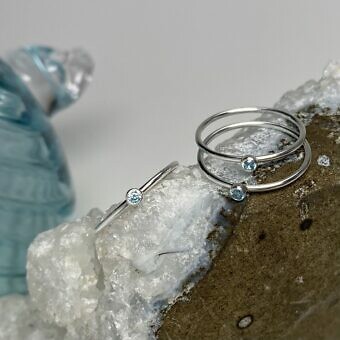 Tiny 2mm Aquamarine Blue Round Bezel Set CZ Crystal Stacking Ring Sterling Silver .925 Birthstones (March) Size 6