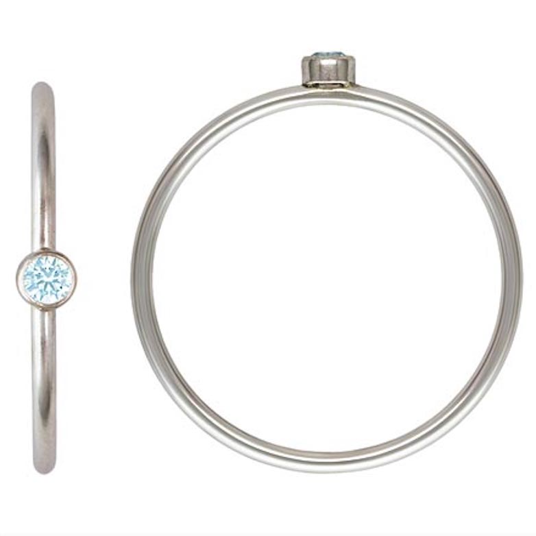 Tiny 2mm Aquamarine Blue Round Bezel Set CZ Crystal Stacking Ring Sterling Silver .925 Birthstones (March) Size 6 - Image 4