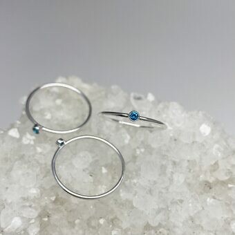 Tiny 2mm Bright Sapphire Blue Round Bezel Set CZ Crystal Stacking Ring Sterling Silver .925 Birthstones (September) Size 6