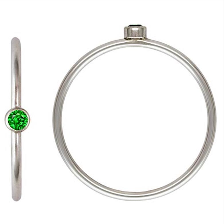 Tiny 2mm Emerald Green Round Bezel Set CZ Crystal Stacking Ring Sterling Silver .925 Birthstones (May) Size 7 - Image 4