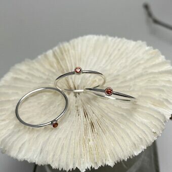 Tiny 2mm Ruby Red Round Bezel Set CZ Crystal Stacking Ring Sterling Silver .925 Birthstones (July) Size 6