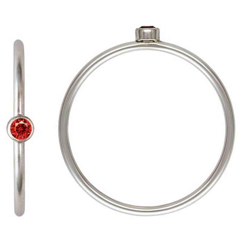 Tiny 2mm Ruby Red Round Bezel Set CZ Crystal Stacking Ring Sterling Silver .925 Birthstones (July) Size 5 - Image 4