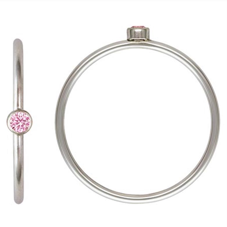 Tiny 2mm Tourmaline Pink Round Bezel Set CZ Crystal Stacking Ring Sterling Silver .925 Birthstones (October) Size 6 - Image 4