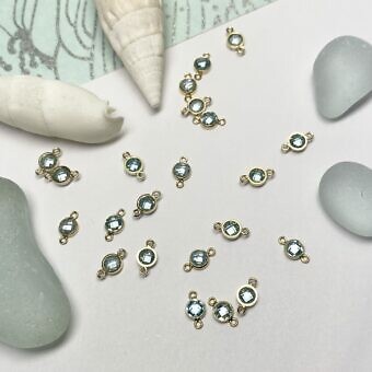 4mm Aquamarine Round Bezel Set CZ Crystal 14kt Gold Filled Birthstones - Connectors Pendants Charms (March)