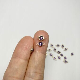 Alternative view of 4mm Amethyst Round Bezel Set CZ Crystal 14kt Gold Filled Birthstones - Connectors Pendants Charms (February)