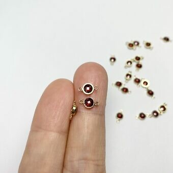 Alternative view of 4mm Garnet Round Bezel Set CZ Crystal 14kt Gold Filled Birthstones - Connectors Pendants Charms (January)