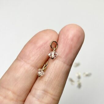 Alternative view of Clear Double Terminated Herkimer Diamonds Quartz Mini Drop Birthstone 14kt Gold Filled - Pendants Charms (April)