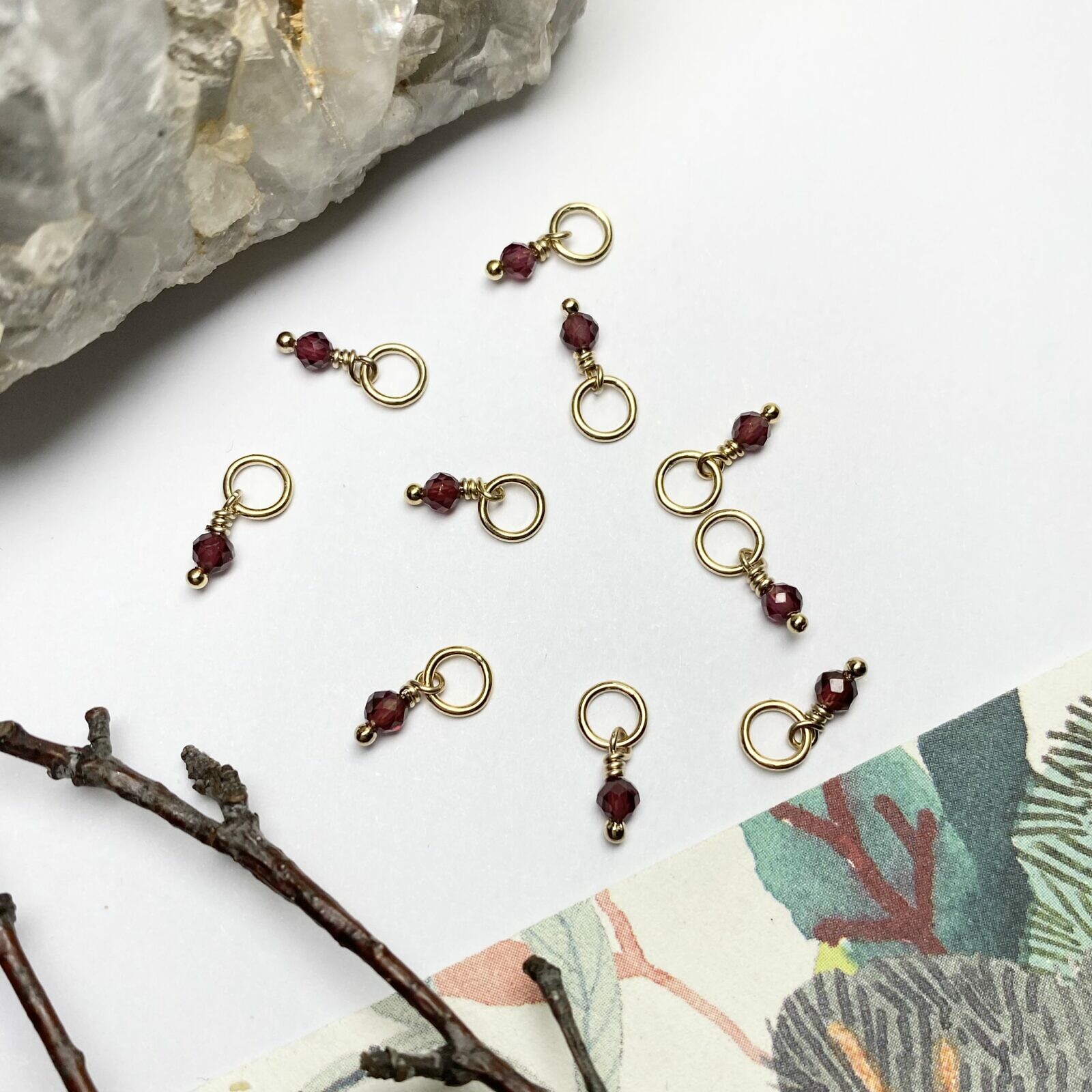 garnet mini gold charms