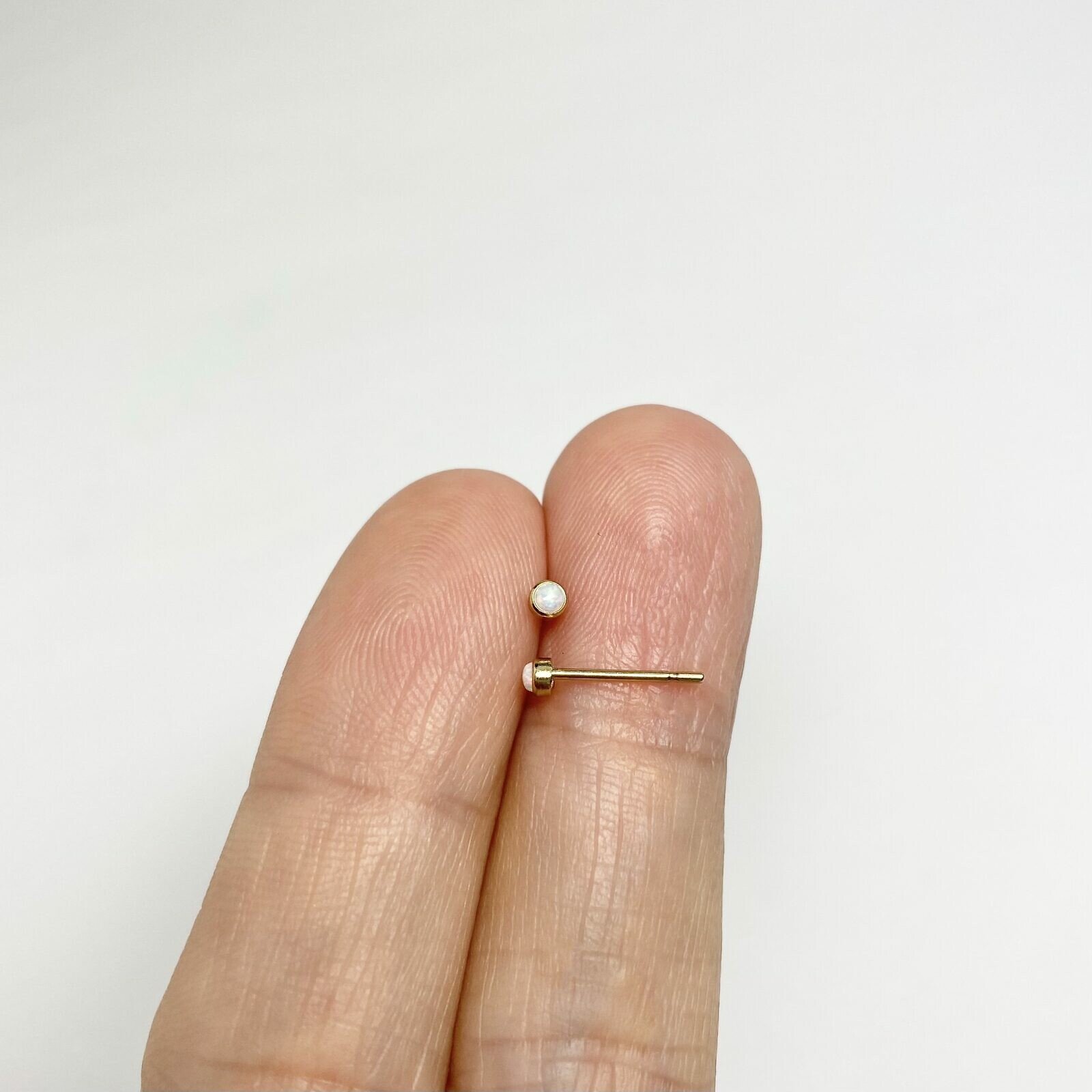 2mm Synthetic Rainbow Bello Opal Bezel Set Studs Earrings 14kt Gold Filled - Image 2