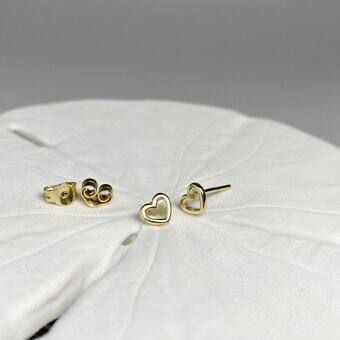 Heart Cookie Cutter Stud Earrings 14kt Gold Plated Sterling Silver .925 - Protective Coating