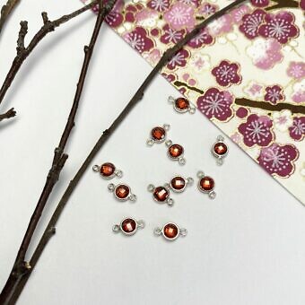 4mm Ruby Round Bezel Set CZ Crystal Sterling Silver .925 Birthstones - Connectors Pendants Charms (July)