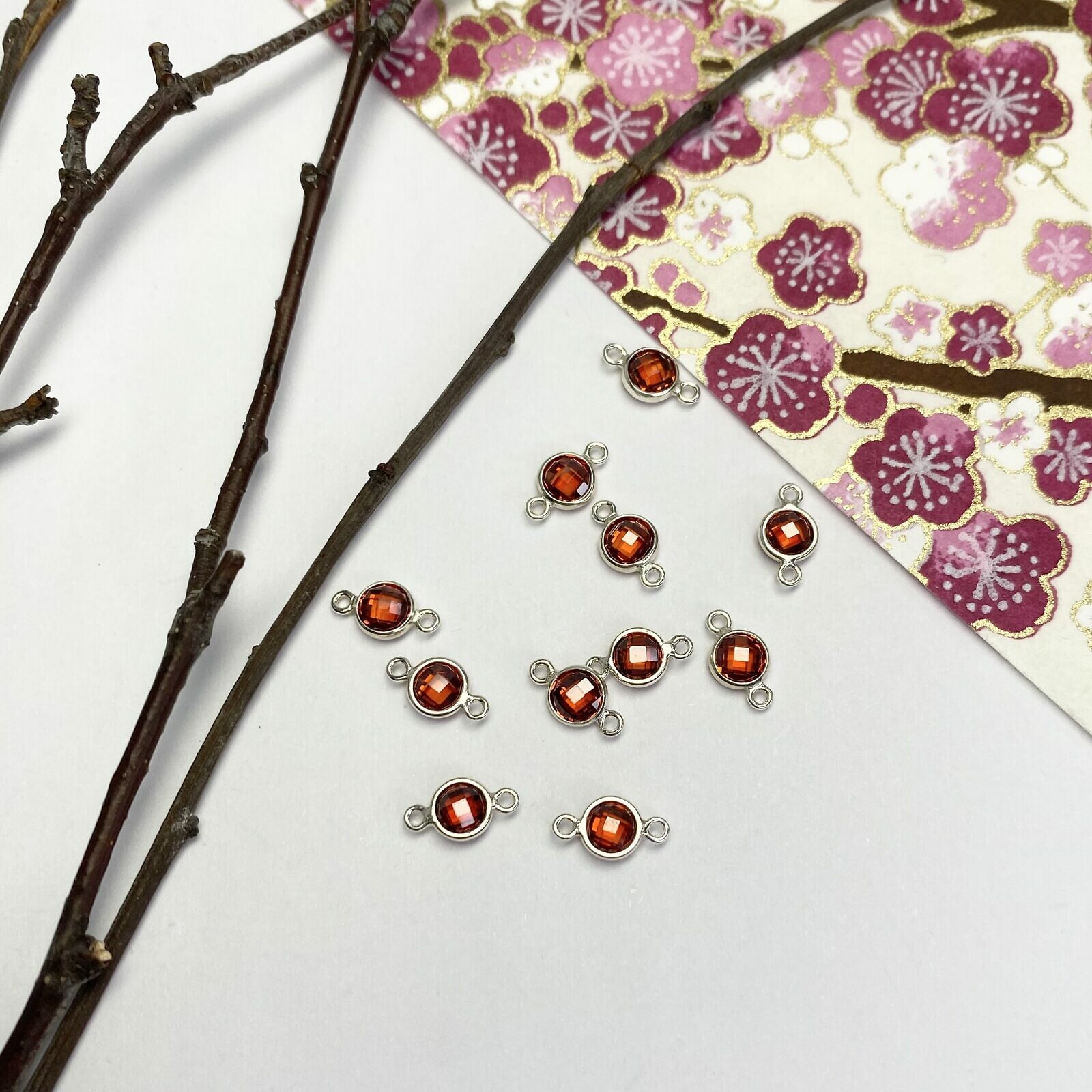 4mm Ruby Round Bezel Set CZ Crystal Sterling Silver .925 Birthstones - Connectors Pendants Charms (July)