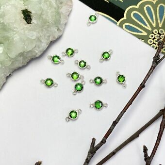 4mm Emerald Round Bezel Set CZ Crystal Sterling Silver .925 Birthstones - Connectors Pendants Charms (May)