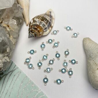 4mm Aquamarine Round Bezel Set CZ Crystal Sterling Silver .925 Birthstones - Connectors Pendants Charms (March)