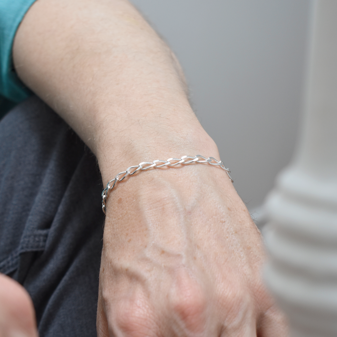 7 Inches Sample 4.65mm Heavy Oval Curb Chain Sterling Silver .925 - Image 3