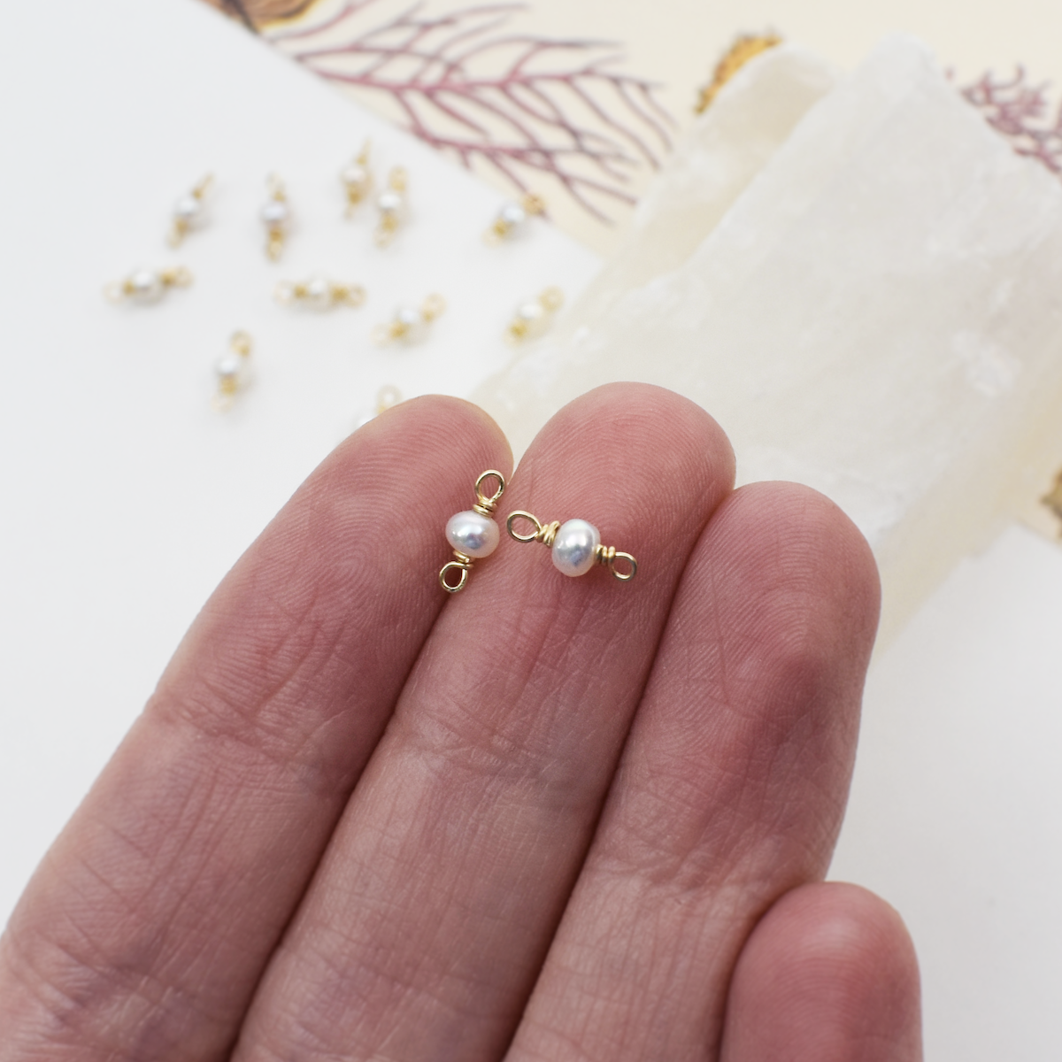 3.5mm Single Natural White Freshwater Pearls Birthstone 14kt Gold Filled - Connectors Pendants Charms (June) - Image 2