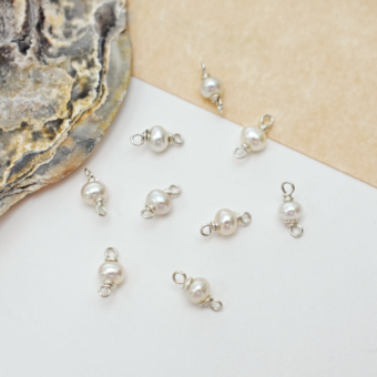3.5mm Single Natural White Freshwater Pearls Birthstone Sterling Silver .925 - Connectors Pendants Charms (June)