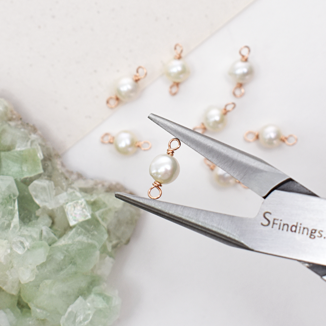 RGF 5mm Single Natural White Freshwater Pearls 14kt Rose Gold Filled - Connectors Pendants Charms (June) - Image 3