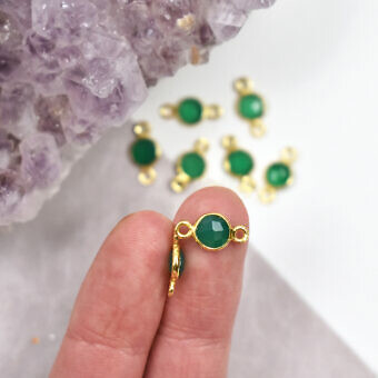 Alternative view of 6mm Emerald Green Onyx Round Bezel Set 22kt Gold Plated Sterling Silver .925 - Connectors Pendants Charms (May)