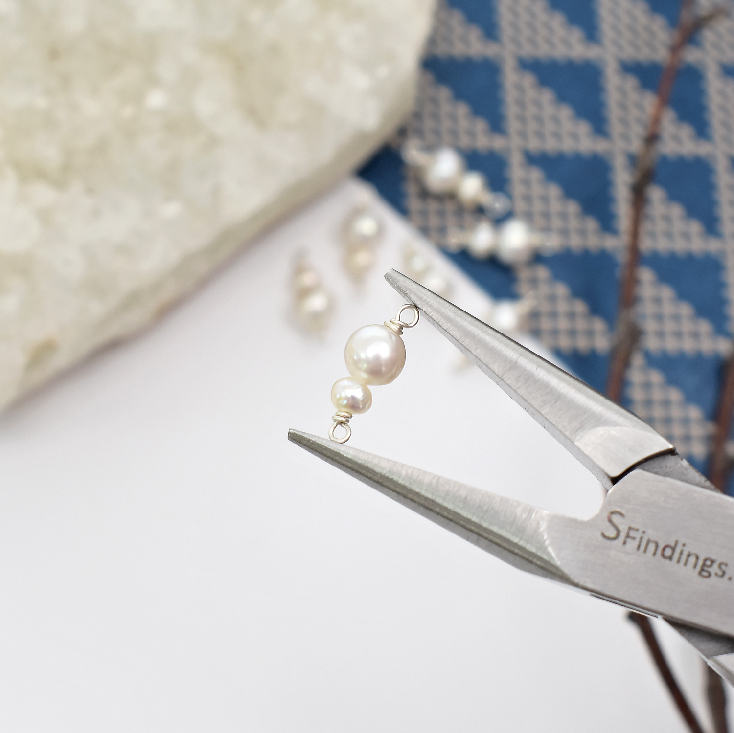 Baby and Mama Double Natural White Freshwater Pearls Sterling Silver .925 - Connectors Pendants Charms - Image 3
