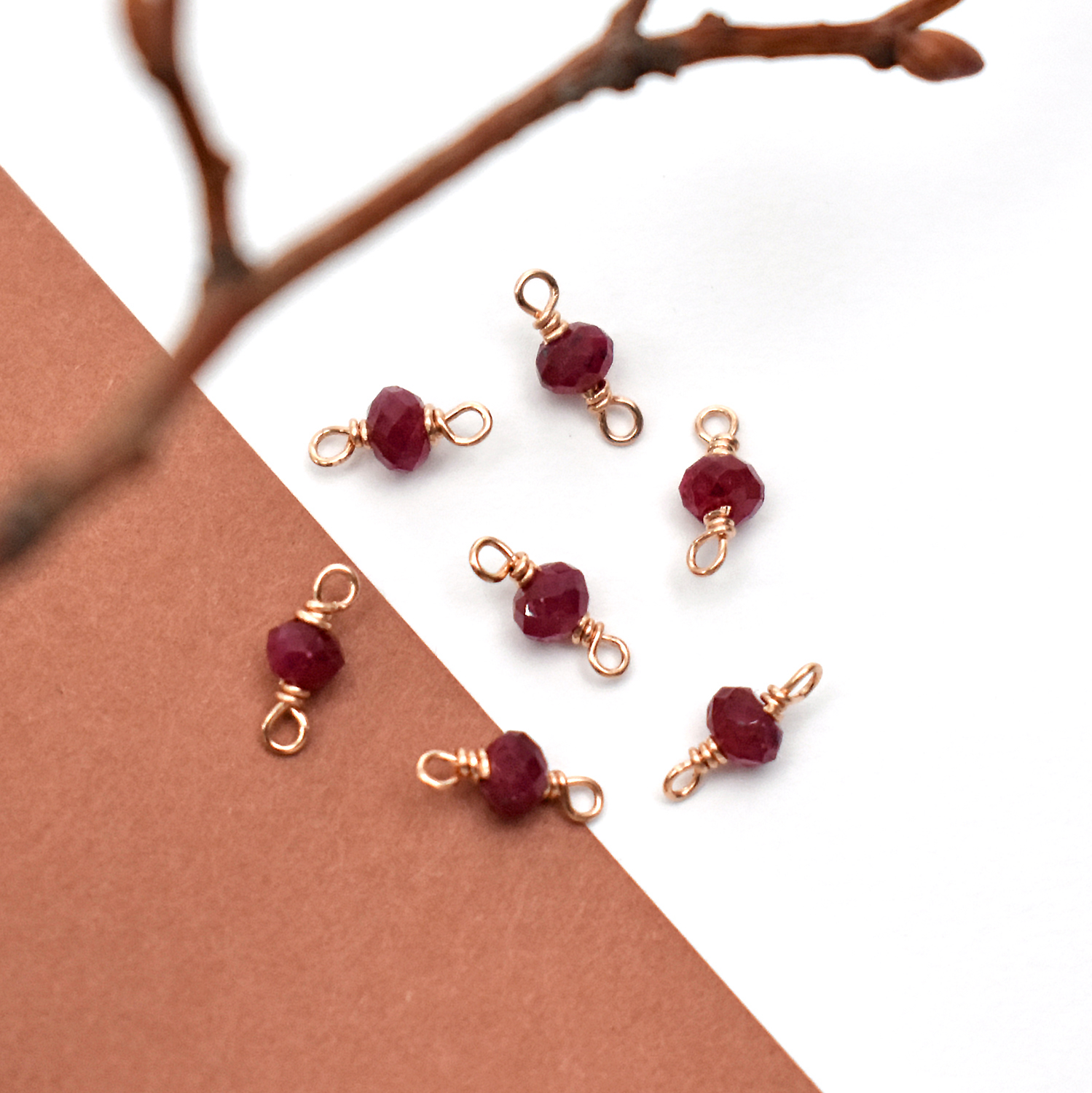 RGF Single Indian Ruby Birthstone 14kt Rose Gold Filled - Connectors Pendants Charms (July)