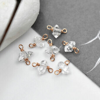 RGF Clear Double Terminated Herkimer Diamonds Quartz Birthstone 14kt Rose Gold Filled - Connectors Pendants Charms (April)