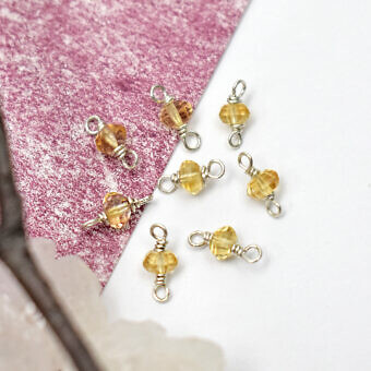 Single Citrine Birthstone Sterling Silver .925 - Connectors Pendants Charms (November)