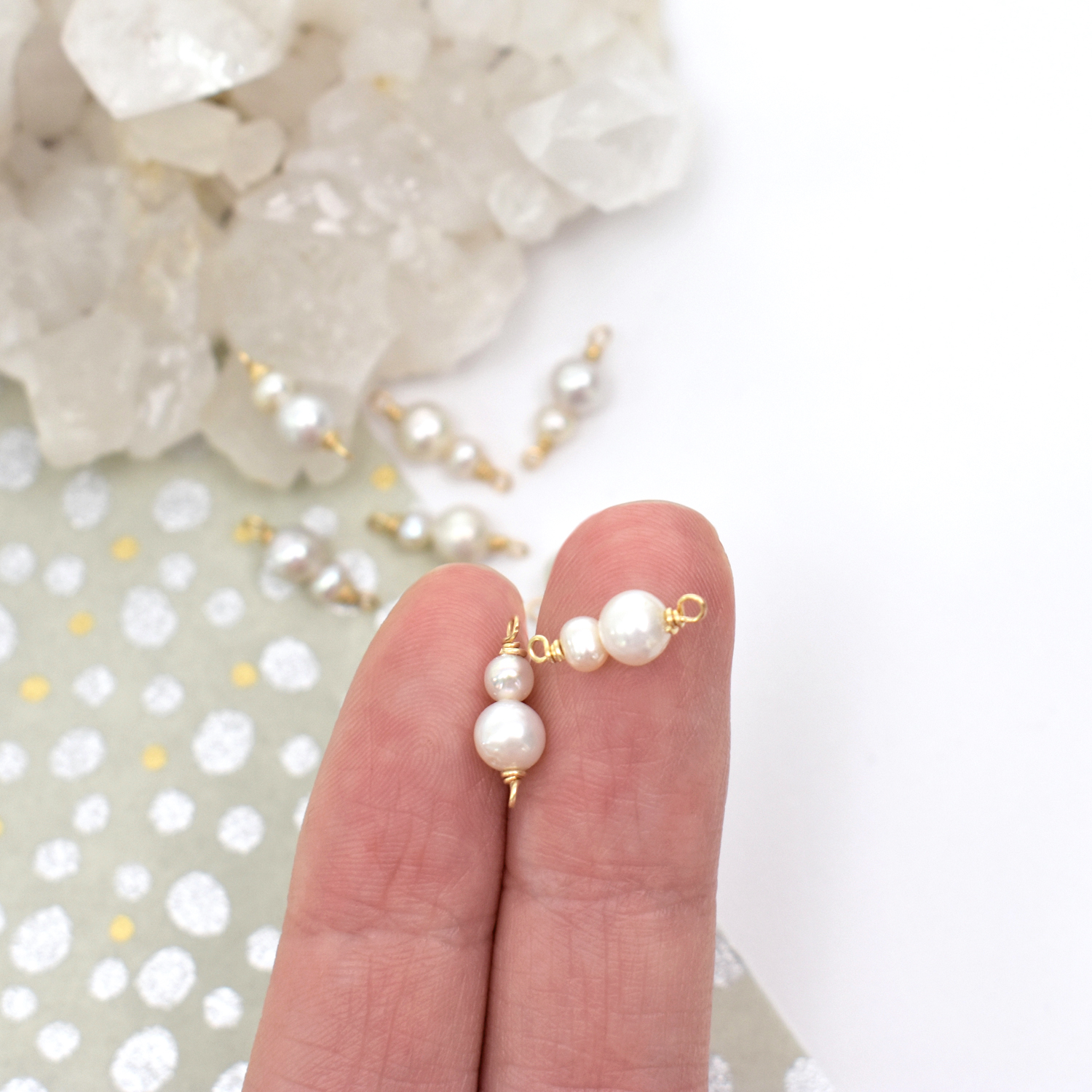 Baby and Mama Double Natural White Freshwater Pearls 14kt Gold Filled - Connectors Pendants Charms - Image 2