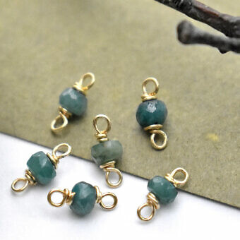 10kt Solid Gold Single Natural Emerald Birthstone - Connectors Pendants Charms (May)