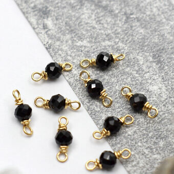 10kt Solid Gold Single Black Spinel Charms Pendants Connectors