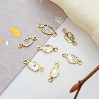 Medium Freeform Natural Grey Diamond Slices Bezel in Solid 14kt Gold Connector