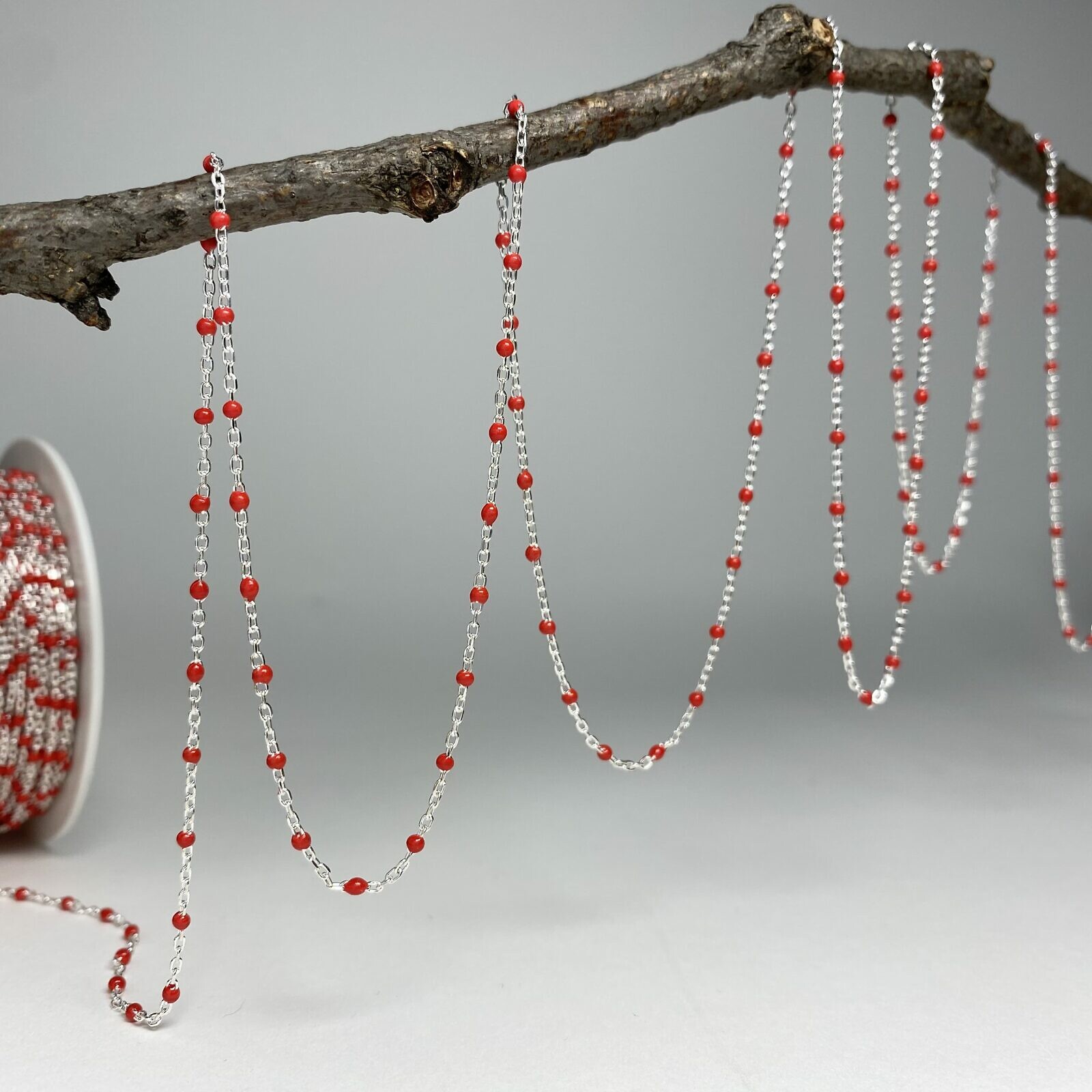 Red Enamel Cable Chain By the Meter Sterling Silver .925 July