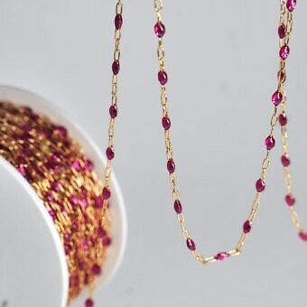 Alternative view of 2.30mm Fuchsia Enamel Half Dapped Sunburst Paperclip Chain By the Meter 14kt Gold Filled