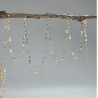 Solid 14kt Gold 3mm Flat Bubble Heart Chain By the Inch