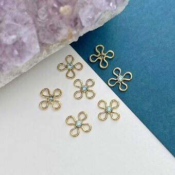 fof9g 2mm aquamarine round bezel set cz crystal 70s flower bubble 14kt gold filled charm pendant connector march
