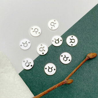 Taurus Round Disc Zodiac Sterling Silver .925 - Connectors Pendants Charms