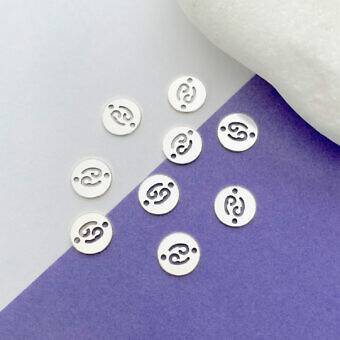 Cancer Round Disc Zodiac Sterling Silver .925 - Connectors Pendants Charms