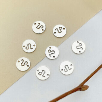 Leo Round Disc Zodiac Sterling Silver .925 - Connectors Pendants Charms