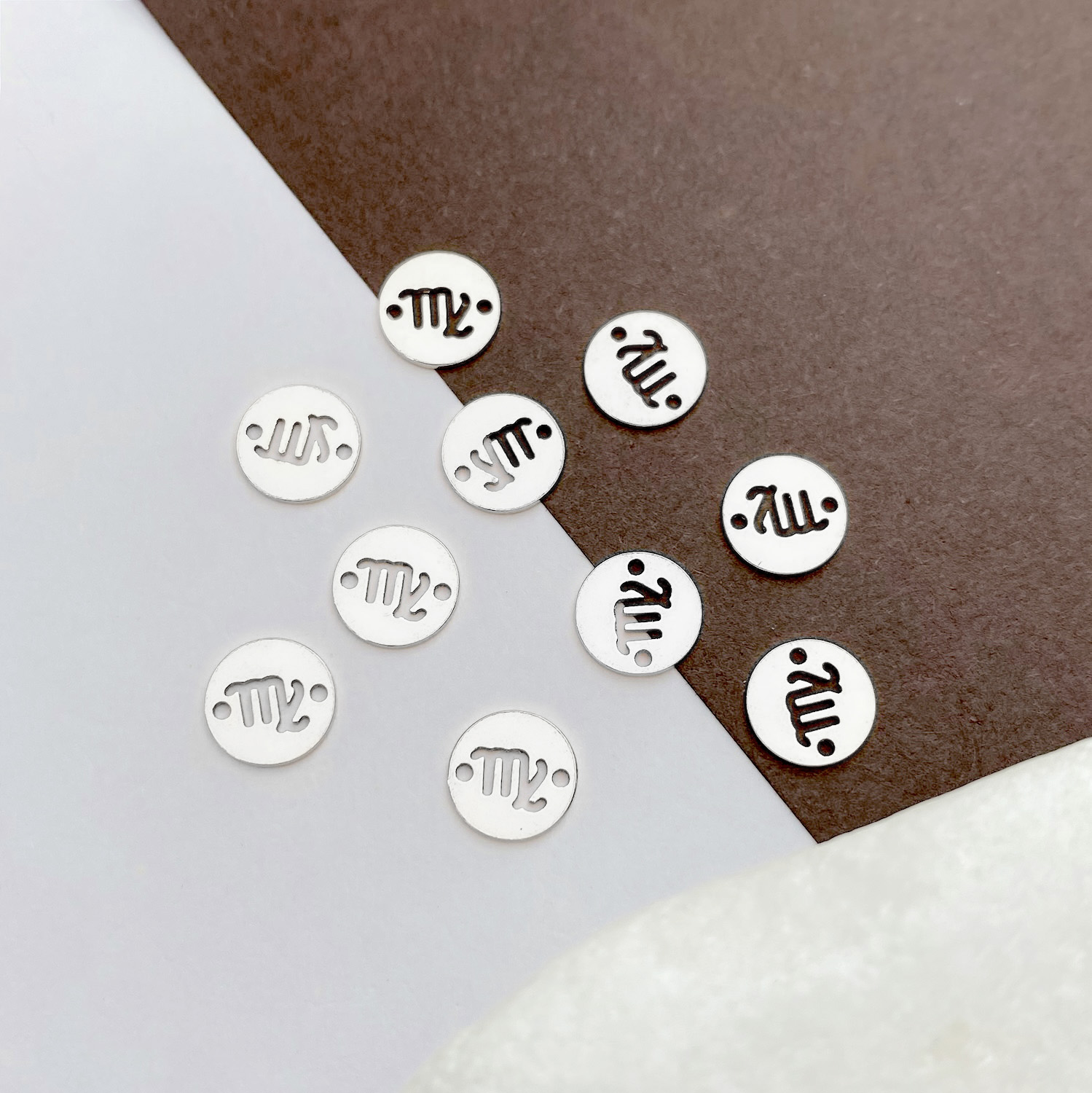 Virgo Round Disc Zodiac Sterling Silver .925 - Connectors Pendants Charms