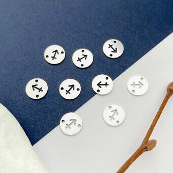 Sagittarius Round Disc Zodiac Sterling Silver .925 - Connectors Pendants Charms