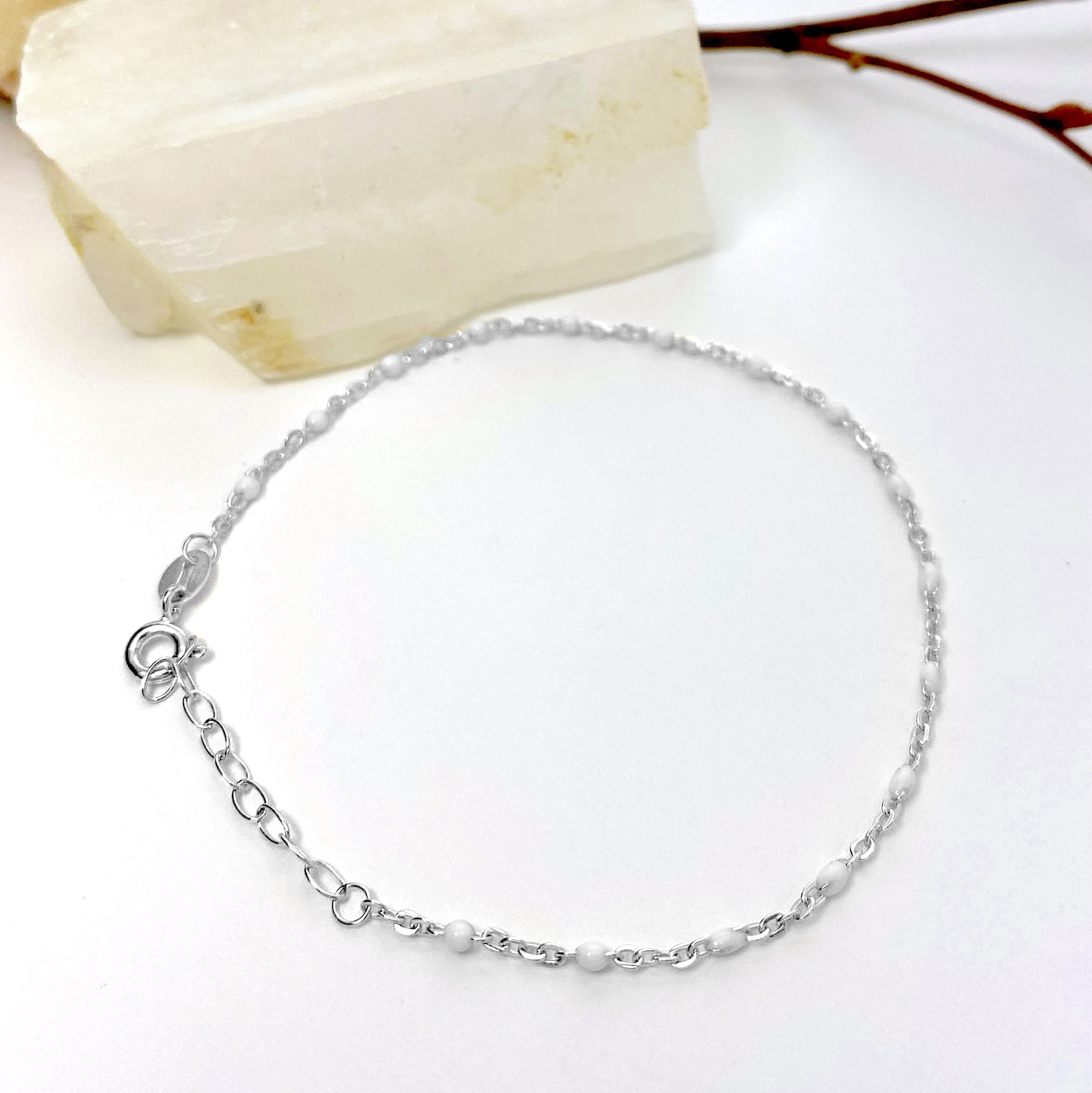 bf31s-6-5-pearl-white-enamel-cable-chain-bracelet-with-1-extender-sterling-silver-925