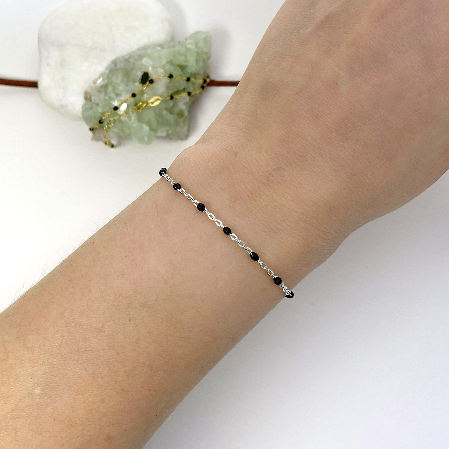 bf32s-6-5-black-enamel-cable-chain-bracelet-with-1-extender-sterling-silver-925-wrist