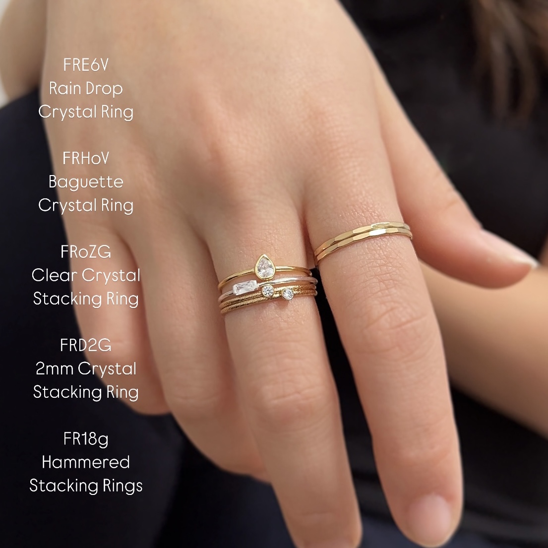 Tiny 2mm Clear Round Bezel Set CZ Crystal Stacking Ring 14kt Gold Filled Birthstones (April) Size 5 - Image 3